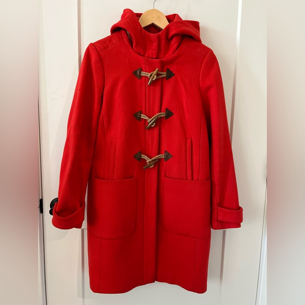 J. Crew Women's Melton Wool Blend Melton Toggle Duffle Coat, Red, Size 6